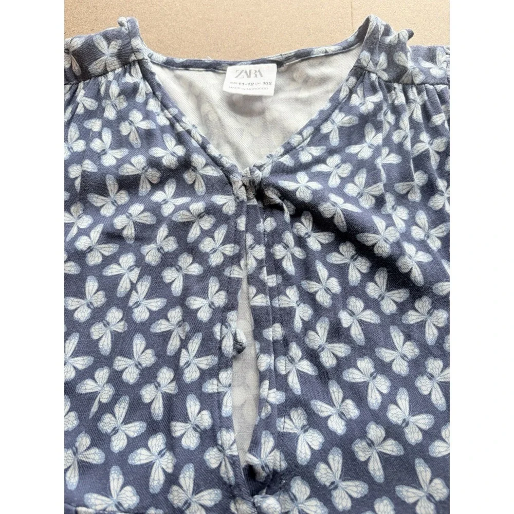 ZARA Girls 11–12 Short Sleeve Floral‎ Dress • Blue Cottagecore Summer Cute
